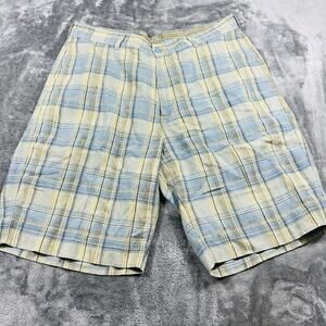 Tommy Bahama Shorts Mens 35 Yellow/Blue Plaid Relax Flat Front Summer‎ Casual